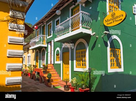 Download this stock image: Colourful building Fontainhas Panjim Goa India - M8D4D7 from Alamy's library of millions of high resolution stock photos, illustrations and vectors. Goa Illustration, Fontainhas Goa, Thesis Architecture, Panjim Goa, Environment Study, Goa Trip, Portuguese Architecture, Goa Travel, Art Walls