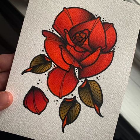 Neo Traditional Rose, Neo Traditional Roses, Flash Art Tattoos, Traditional Rose Tattoo, Tato Tradisional, Traditional Tattoo Flowers, Traditional Rose, Kunst Tattoos, Traditional Roses