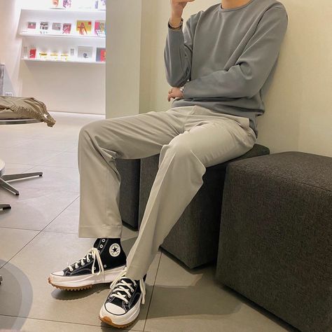 Converse Outfit Korean, Converse Hike Outfit, Converse Run Star Hike Outfit Men, All Star Outfit Men, High Cut Converse Outfit, High Cut Outfit, Converse Men Outfit, Black Converse Outfit Men, Converse Haute