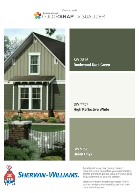 Green Exterior House Colors 2023, Green Exterior Accent Colors, Sherwin Williams Rosemary Exterior, Green House Exterior Color Palettes, Olive Green Exterior House Colors, Olive Green House Exterior, Exterior Paint Colours, Green Exterior Paints, Green Exterior House Colors