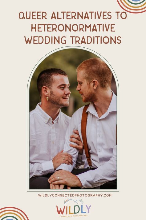 Ready to ditch the heteronormative wedding traditions? Many queer and straight couples are exploring alternative wedding traditions that better reflect their values, identities, and relationships. Especially if you’re part of the LGBTQ+ community, these unique wedding traditions are often necessary because we don’t fit society’s expectations neatly. Explore some creative alternatives that can help reflect your unique love story at wildlyconnectedphotography.com Humanist Wedding Ideas, Poly Wedding Ideas, Multi Day Wedding, Non Traditional Lesbian Wedding, Triad Wedding, Humanist Wedding, Enby Wedding, Nonbinary Wedding Ideas, Accessible Wedding