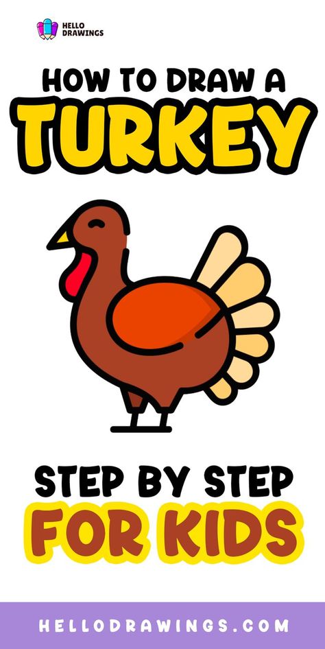 How to Draw a Turkey | Easy Drawing Guide for Kids Draw A Turkey Easy, Simple Turkey Drawing, Easy Turkey Drawing, Animal Drawings Simple, Animal Drawing Tutorial, Draw A Turkey, Animal Drawings For Kids, Simple Animal Drawings, Easy Thanksgiving Turkey