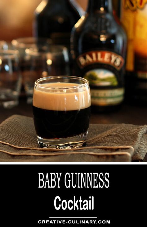 This Baby Guinness Cocktail is fun and deceiving; it's actually an after dinner drink made by layering Bailey's Irish Cream and Kahlua! Baby Guinness, Irish Coffee Cake, Guinness Cocktail, St Patricks Day Drinks, Colorado Food, Irish Dishes, After Dinner Drinks, Liquor Drinks, Baileys Irish