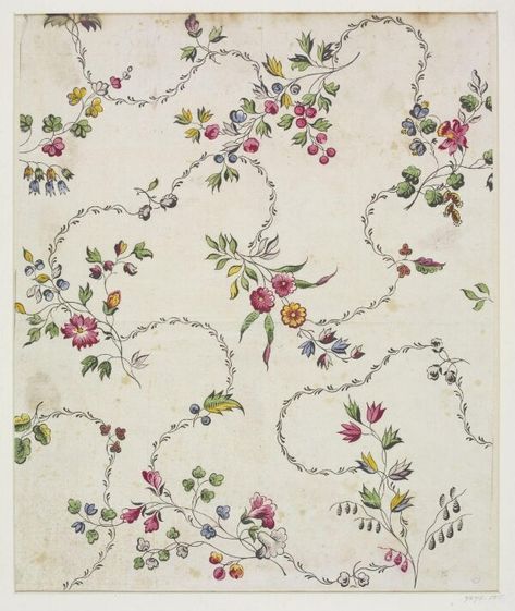 Design for a chintz. British, c.1760s to c. 1770s. Chintz Print, Indian Textile Design, Vintage Motifs, Winter Prints, Chintz Fabric, Design Motifs, Textile Prints Design, Textile Pattern Design, Digital Borders Design