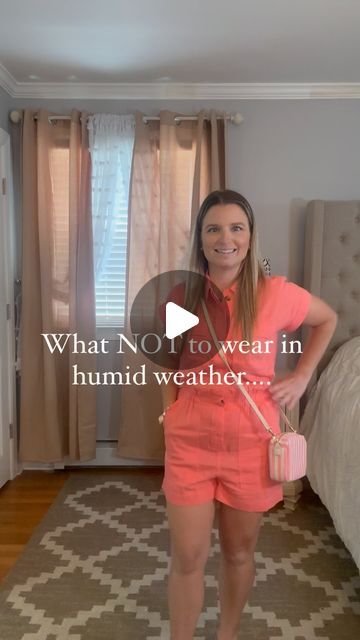 Trudy Lynn Linton on Instagram: "What NOT to wear in humid weather:

💫 fabrics/ avoid synthetic fabrics (nylon, polyesters, spandex) that cling and stick to your body. Opt for cottons or linens, like this jumpsuit! 
💫 shape of clothes/ avoid tight clothes. opt for clothes like fall away from your body. 
💫 colors/ avoid darker colors in the heat, choose lighter and brighter options. TIP: patterns can help camouflage sweat vs solid colors, on very hot sticky days. 

#styletips #whattowear #humidity #hotweatheroutfits #outfitinspo #fashiontips #styletips #grwm #outfitinspo #jumpsuit #linenjumpsuit #summeroutfits 

Be sure to follow @yourpetitebestie for daily affordable fashion inspo!

H OW TO SHOP:
✨ comment OUTFIT to receive a direct link in DM 
✨ click the link in my bio “Amazon & LTK s Humid Weather Outfit, Hot Weather Outfits, What Not To Wear, Humid Weather, Linen Jumpsuit, Tights Outfit, Synthetic Fabric, Affordable Fashion, The Heat