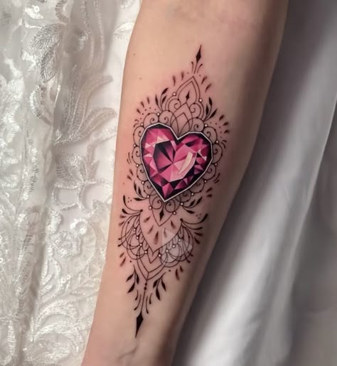 Jewel Tattoo Stencil, Gem Heart Tattoo, Filigree Tattoos, Diamond Heart Tattoo, Gemini Tattoos, Big Tattoos, Jewelry Tattoo Designs, Artistic Tattoos, 2024 Tattoo