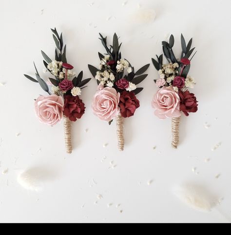 Boutonniere Burgundy, Burgundy Boutonniere, Groomsman Boutonniere, Floral Boutonniere, Pink Boutonniere, Burgundy And Blush Wedding, Grooms Men, Bridesmaid Corsage, Rustic Boutonniere