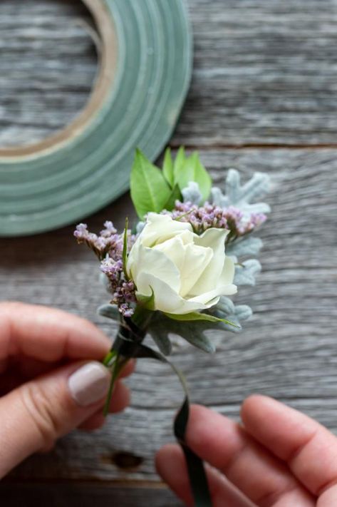 Craft Your Own Corsage and Boutonniere | HGTV Diy Corsage And Boutonniere, Boutonniere Ideas, White Wax Flower, Grocery Store Flowers, Diy Boutonniere, Diy Corsage, White Spray Roses, Corsage And Boutonniere Set, Diy Bridal Bouquet