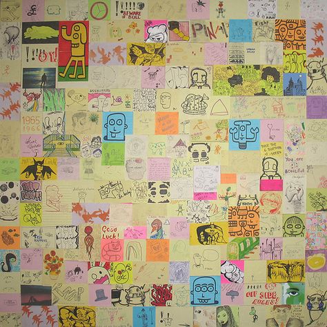 Post-It Note Art Collage (PINAP), would be neat to frame something like this for the play room. Post It Art, Note Doodles, Notes Art, Post It Note, Collaborative Art, Post It Notes, Art Classroom, Elementary Art, Art Club