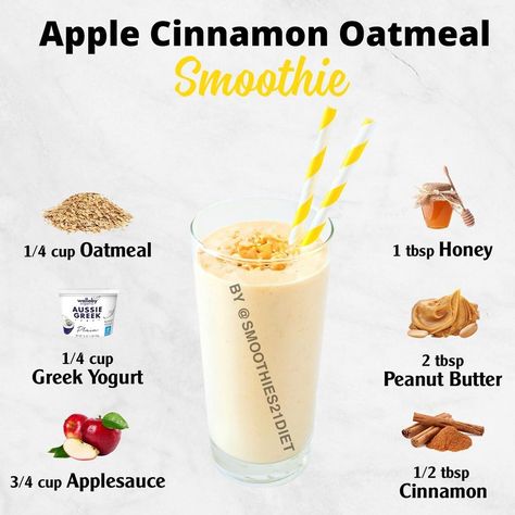 Smoothie Recipes Diet, Cinnamon Smoothie Recipes, Apple Smoothie Recipes, Greek Yogurt And Peanut Butter, Cinnamon Smoothie, Freezer Smoothies, Apple Smoothie, Lunch Smoothie, Protein Shake Smoothie