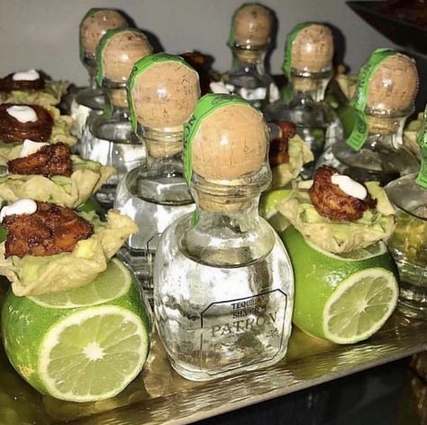 Celebrity catering company in Los Angeles and Orange County. Appetizer Catering, Mini Patron Bottles, Patron Bottles, Patron Bottle, Patron Tequila, Creative Party Ideas, Tequila Bottles, Shrimp Tacos, Wedding Dinner