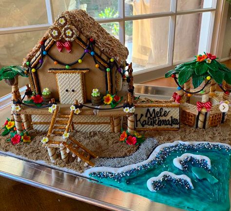 Friends Gingerbread House, Boat Gingerbread House, Movie Inspired Gingerbread Houses, Hawaii Gingerbread House, Ginger Bread Beach House, Tiki Gingerbread House, Graham Cracker Gingerbread House Design, Mermaid Gingerbread House, Ultimate Gingerbread House