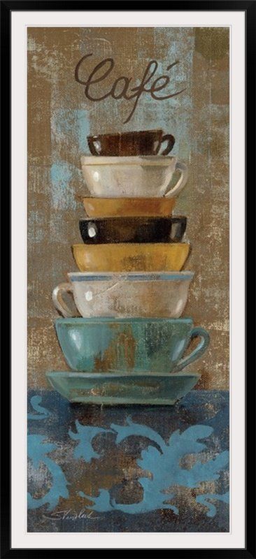 'Antique Coffee Cups I' by Silvia Vassileva Painting Print Crayons Pastel, Coffee Artwork, Coffee Cup Art, Coffee Wall Art, Coffee Painting, Cafe Art, Coffee Poster, Cup Art, Fine Arts Posters