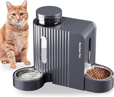 Automatic Gravity Cat Food Feeder and Water Dispenser Stainless Steel Two-in-One Set Large Capacity Dispenser for Pets Dogs, Puppies, Kittens, Rabbits Automatic Cat Feeder, Automatic Feeder, Puppies Kittens, Apartment Decoration, Cat Food Bowl, Cat Feeder, Stainless Steel Bowls, Dog Feeder, Pets Dogs