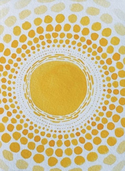 Sun Art, Morning Sun, Mellow Yellow, Sunday Morning, Stars And Moon, Art Classes, Art Lessons, Watercolor Art, Circles