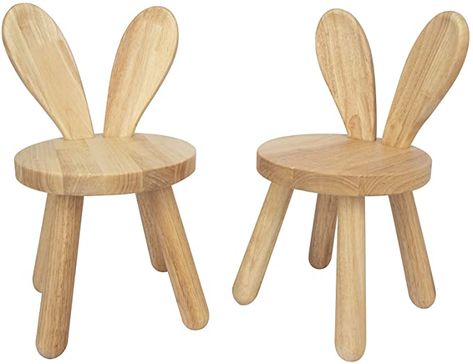 AmazonSmile: Wooden Kids Chair Set(Pack 2), Naturally Finished Solid Hardwood,Bunny Ear Toddler Stool,Handmade, for Playroom, Nursery, Preschool,Bedroom,Kindergarten,Reading,Playing,Boys Girls Age 2+ (Natural) : Home & Kitchen Preschool Bedroom, Kids Ottoman, Nursery Preschool, Kids Chair, Playroom Nursery, Toddler Chair, Kids Stool, Kindergarten Reading, Kid Table