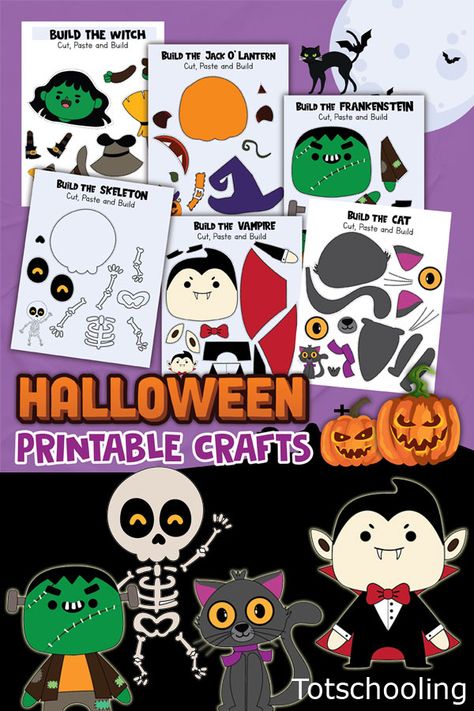 Cut And Paste Halloween Worksheets, Build A Halloween Printable, Build A Frankenstein Printable, Halloween Cut And Paste Crafts, Free Halloween Crafts For Kids, Halloween Crafts Printables, Halloween Paper Crafts Free Printable, Free Printable Halloween Crafts, Halloween Cut Outs Free Printable