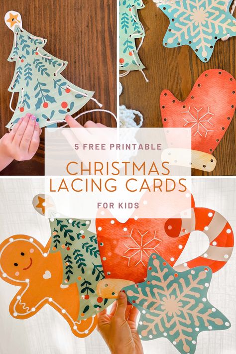 Celebrate the season with our FREE printable Christmas lacing cards! These festive designs are a fantastic way for kids to practice fine motor skills and enjoy holiday-themed fun. Montessori Holiday Activities, Christmas Lacing Cards Preschool, Quiet Christmas Activities For Kids, Preschool Lacing Activities, Christmas Lacing Cards, Winter Lacing Cards Printable Free, Christmas Themed Activities Preschool, Christmas Card Printable Free Kids, Christmas Cards Kids Craft