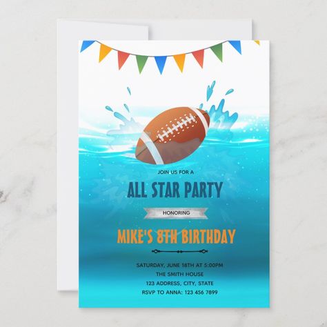 Football pool birthday party invitation  Zazzle American Football Party, Cruise Ship Party, Pool Party Gift, Pool Birthday Invitations, Football Pool, Pool Party Games, Swimming Party, Summer Party Invitations, Pool Birthday