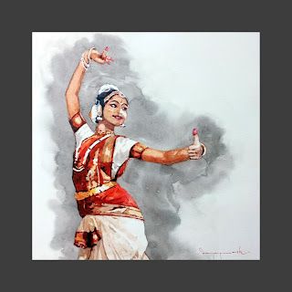 South Indian Paintings, Cultural Drawing, Water Portrait, Watercolor Indian, Artistic Portrait Photography, Dancing Pose, Easy Girl, Landscape Pencil Drawings, Watercolor Art Face