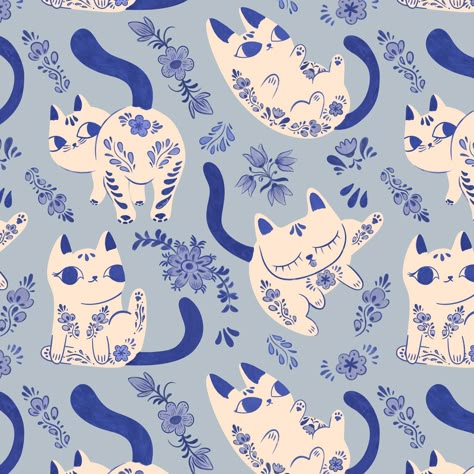 I put all my purrcelin cats together into a pattern - I couldn't resist! Cottagecore cat butts anyone? 😻 This pattern is now available in my Spoonflower shop, and coming soon to my Etsy shop (links in bio). #cottagecore #cottagecoreart #cottagecorestyle #cottagecoredecor #catbutt #catbutts #delftart #FunnyCats #funnycat #funnycatart #funnycatsofinstagram #artlicensing #patternsforlicensing #surfacedesign #surfacedesigner #surfacepatterndesign #surfacepattern #surfacepatterndesign #coquette ... Cat Butts, Cottagecore Cat, Cats Together, Sky Wallpapers, Cottage Core Art, Scandi Art, Artist Study, Cat Doodle, Desktop Wallpaper Art