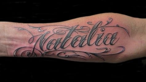 My name Natalia as tattoo<3 Tatto Name, Daughter And Father Tattoo, Calligraphy Tattoo Fonts, Wolf Paw Print, Lettering Tattoos, Tattoo Lettering Alphabet, Inner Arm Tattoos, Father Tattoos, Wolf Paw