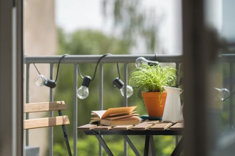 Making The Most of Your Balcony in a Japanese Apartment - GaijinPot Balcony Lights String Ideas, Small Led Lights, Hanging String Lights, Roof Ceiling, Balcony Lighting, Wood Railing, Wood Pergola, Balcony Railing, Small Outdoor Spaces