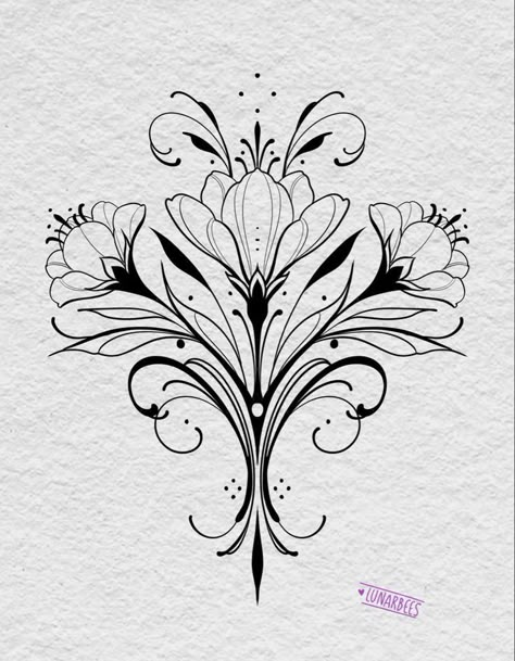 Art Nouveau Floral Tattoo, Cyberciligism Tattoo, Lilly Flower Tattoo, Baroque Tattoo, Female Neck, Traditional Tattoo Inspiration, Nouveau Tattoo, Tattoo Design Tattoo, Nightmare Before Christmas Tattoo