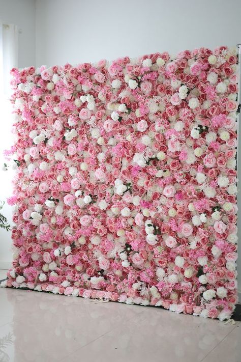 Pink Rose Backdrop, Pink Backdrop Ideas, Garden Flower Arrangements, Pink Photo Backdrop, Floral Wall Backdrop, Flower Wall Wedding Backdrop, Hanging Garden Ideas, Grad Party Theme, Decorating Garden