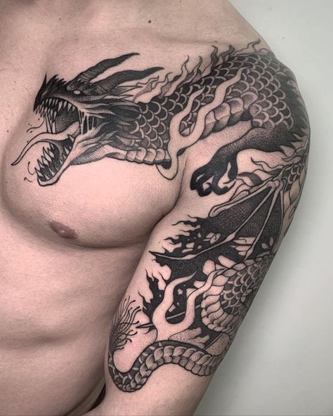 Dragon Tattoo Shoulder, Tattoo After Care, Black Dragon Tattoo, Dragon Tattoo Arm, Tattoo Ideas Unique, Tattoo Artist Tattoo, Dragon Tattoos For Men, Tattoo Design Tattoo, Dragon Tattoo Art