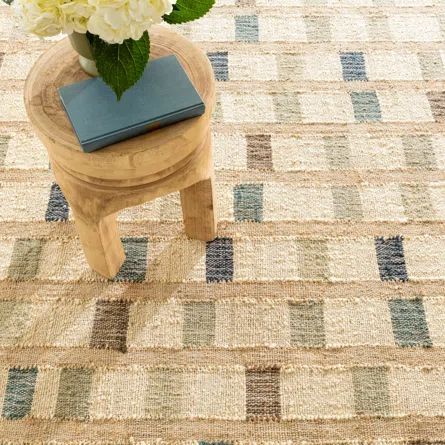 Dash and Albert Rugs Mosaic Abstract Handwoven Jute/Sisal Area Rug in Beige/Blue/Gray | Perigold Desert Decor, Fusion Paint, Sisal Area Rugs, Dash And Albert Rugs, Annie Selke, Blue Grey Rug, Dash And Albert, Woven Rugs, Beach Hotel