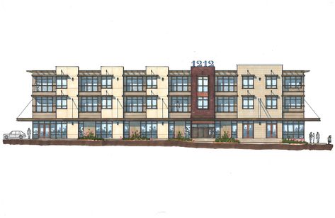 mixed use building elevation - Google Search School Elevation Design, Brownfield Redevelopment, Mixed Use Building, Architecture Development, Site Plan Design, Apartment Plan, Retail Office, School Building Design, Exterior Facade