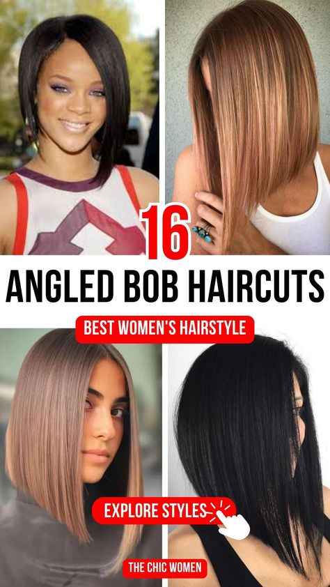 16 Angled Bob Haircuts for a Modern and Sleek Makeover Long Bob Angled Mid Length, Short Hair Longer In Front Angled, Side Part Angled Hair, Short In The Back Long In The Front Bob, Long Inverted Haircut, Long Front Bob Short Back, Angle Long Bob Haircut, Exaggerated Bob Haircut, Fine Hair Angled Bob