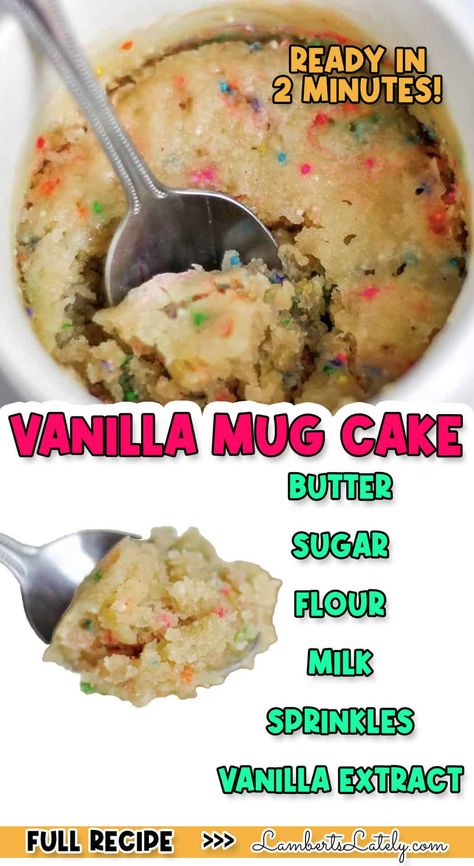 This easy Vanilla Mug Cake is the perfect way to satisfy a sweet tooth. Made with 5 ingredients (and no egg), you can make this in a microwave in about 2 minutes! Easy Vanilla Mug Cake, Mug Cake Video, Vanilla Mug Cake Recipe, Microwave Recipes Dessert, Mug Dessert Recipes, Vanilla Mug Cake, Easy Microwave Recipes, Quick And Easy Sweet Treats, Single Serve Cake