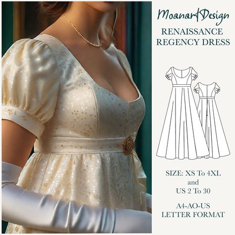 Renaissance Victorian Fantasy Dress Pattern/regency Dress//empire Waist Dress/fairy Dress Pattern/a0 A4 US Letter Format Size: US 2 to 30 - Etsy Fantasy Dress Pattern, Fairy Dress Pattern, Bridgerton Gown, Elvish Dress, Regency Dress Pattern, Plus Size Corset Dress, Empire Waist Gown, Dress Empire Waist, Dress Fairy