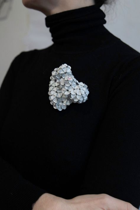 Ognyana Teneva. Brooch: Brooch, 2019. Recycle packaging, silver. 11 x 8 3 cm. Contemporary Bracelets, Book Presentation, Contemporary Arts, Contemporary Jewelry Design, Hidden Beauty, Art Jewelry Contemporary, Event Exhibition, Necklace Clasps, Contemporary Crafts