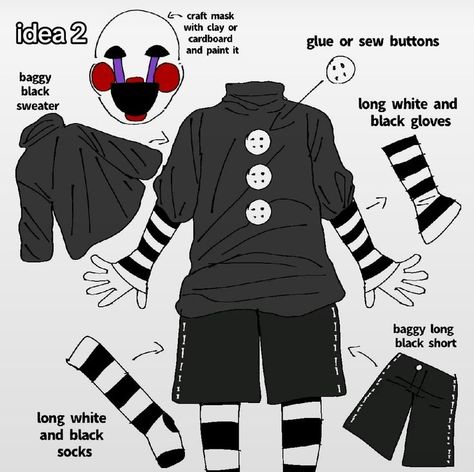 by @/meerine_draw tiktok Sundrop Outfit Ideas, Fnaf Closet Cosplay, Easy Characters To Cosplay, Fnaf Uniform, Halloween Outfits Drawing, Nightcore Outfits, Character Outfit Ideas Male, Male Cosplay Ideas, Gacha Outfit Ideas Male