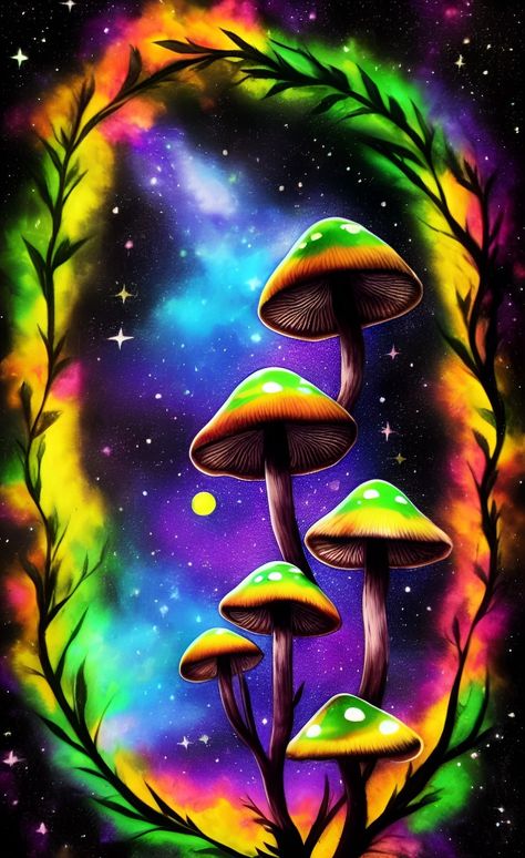 Blacklight Mushroom Painting, Trippy Background, Mushrooms Trippy, Wallpaper Trippy, Art Mushrooms, Blacklight Art, Garnet Steven, Mushroom Painting, Pearl Bouquet