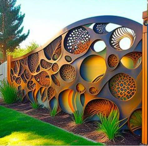 Organic Fence Design, Compound Wall Design, Garden Fence Art, Metal Garden Gates, Grill Gate Design, Fence Art, Pond Design, Patio Makeover, Outdoor Decor Backyard