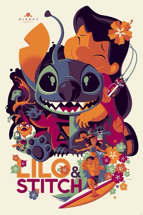 Vintage Disney Posters, Tom Whalen, Disney Amor, Disney Poster, Lilo Und Stitch, Disney Movie Posters, Lilo Et Stitch, Disney Posters, Poster Drawing