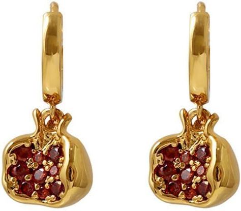 Premium Cubic Zirconia Inlay Red Pomegranate Pendant 18k Gold Plated Stainless Steel Hoop Earrings for Women Pomegranate Pendant, Pomegranate Earrings, Pomegranate Jewelry, Pomegranate Design, Red Pomegranate, Chunky Hoop Earrings, Cubic Zirconia Earrings, Girls Earrings, Gold Plated Earrings