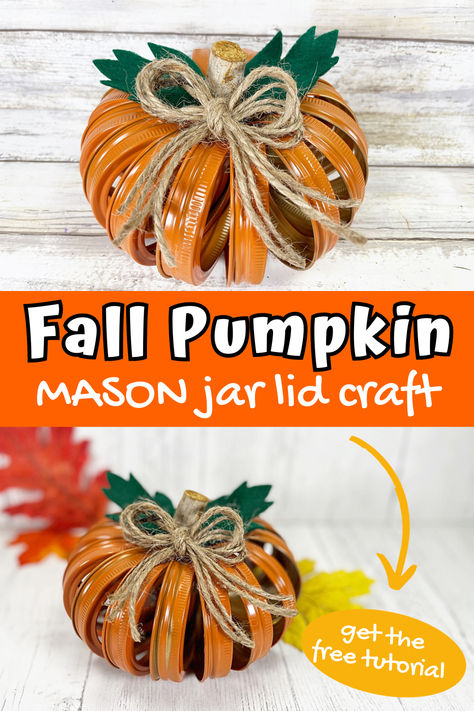 Make this adorable pumpkin using mason jar canning lid rings to display with your fall decor this year. fall decor craft. pumpkin decor craft. thanksgiving decor craft. pumpkin craft for kids. Mason Ring Pumpkin, Canning Jar Ring Pumpkin, Canning Jar Ring Crafts, Canning Ring Crafts, Mason Jar Ring Pumpkin, Pumpkin Diy Crafts, Canning Lid Pumpkin, Canning Ring Pumpkin, Pumpkin Craft For Kids