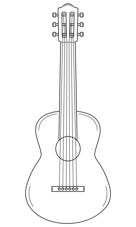 Guitar Design Drawing, Acoustic Guitar Sketch, Gutair Drawings Easy, String Instruments Drawing, Drawing A Guitar, Guitar Vector Art, Guitar Outline Drawing, How To Draw Guitar, Guitar Illustration Drawing