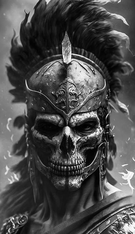 Follow @iloveskullart and get more of the good stuff by joining Tumblr today. Dive in! Spartan Skull Tattoo, Skull Warrior Tattoo, Warrior Skull Tattoo, Skull Mechanic, Skull Art Tattoo, Spartan Tattoo, Grim Reaper Art, Warrior Concept Art, Art Alien