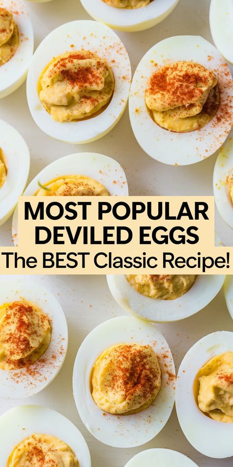 These deviled eggs are the ultimate appetizer! Whether you’re planning your Thanksgiving cooking or looking for a timeless devilled eggs recipe, this dish will never disappoint. Devilled Eggs Recipe, Cheesy Stuffed Mushrooms, Southern Appetizers, Deviled Eggs Recipe Classic, Devilled Eggs, Best Deviled Eggs, Thanksgiving Cooking, Creamy Dip, Crowd Pleasing Recipes