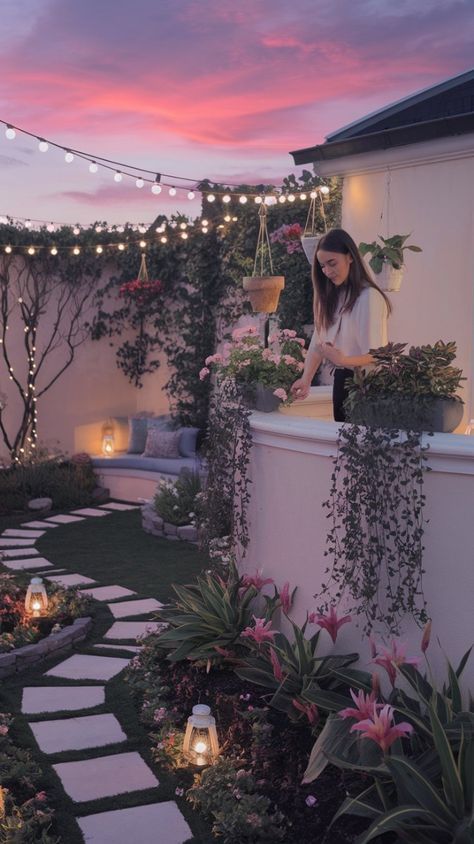 Chic Balcony, Peace In Nature, Stone Paths, Fairy Fountain, Twilight Garden, Tranquil Garden, Jungle Decor, Garden Retreat, Peaceful Home