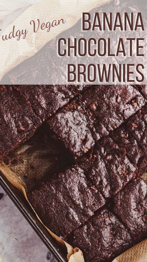 The fudgiest chocolate brownies made with no eggs and no dairy. Like banana bread and a brownie had a baby, delicious vegan recipe that is perfect for sharing. Banana Dessert No Eggs, Vegan Brownies Banana, Easy Banana Brownies, Banana And Chocolate Recipes, Vegan Banana Desserts, Vegan Banana Recipes, Banana Recipes Vegan, Brownies Dairy Free, Banana Brownie Recipe