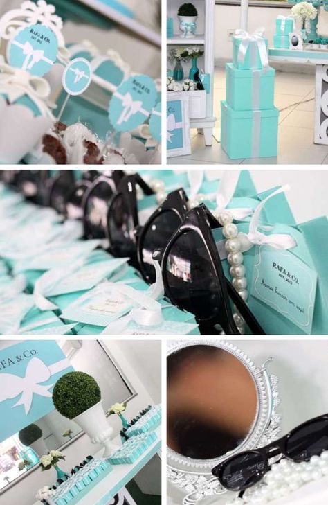 Breakfast at Tiffany's Birthday Party - Birthday Party Ideas for Kids Tiffany Wedding Theme, Tiffany Blue Party, Tiffany Birthday Party, Tiffany Birthday, Tiffany Blue Weddings, Tiffany Theme, Tiffany Bridal Shower, Tiffany's Bridal, Tiffany Party