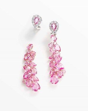 Cascading pink sapphire earrings with diamonds in white and rose gold, with detachable drops, from William & Son's new Beneath the Rose collection. Pink Sapphire Jewelry, Pink Sapphire Earrings, Designers Jewelry Collection, Sapphire And Diamond Earrings, Pink Gemstones, Sapphire Earrings, Sapphire Jewelry, Gorgeous Jewelry, Diamond Drop Earrings