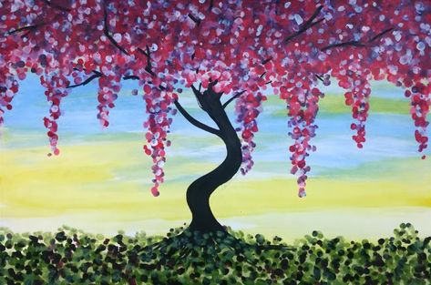 Dot Art Tree Painting - Incraftboutique Pointalism Art, Flowers Hanging, Art Tree, Tree Drawing, Dot Art, Painting Art Projects, Dot Painting, Blooming Flowers, Dots Art